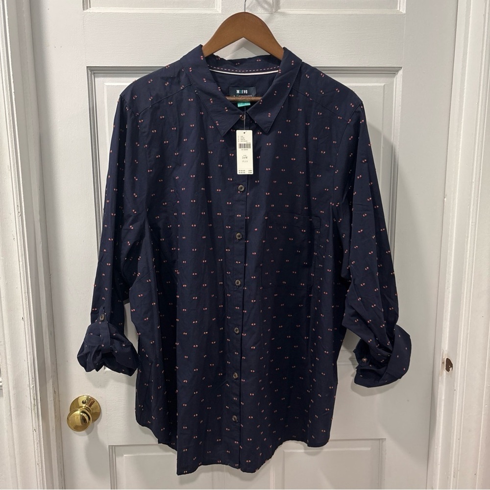 Maeve By Anthropologie Women’s Long Sleeve Button Down Size 24W Navy Dot NWT - Picture 2 of 11